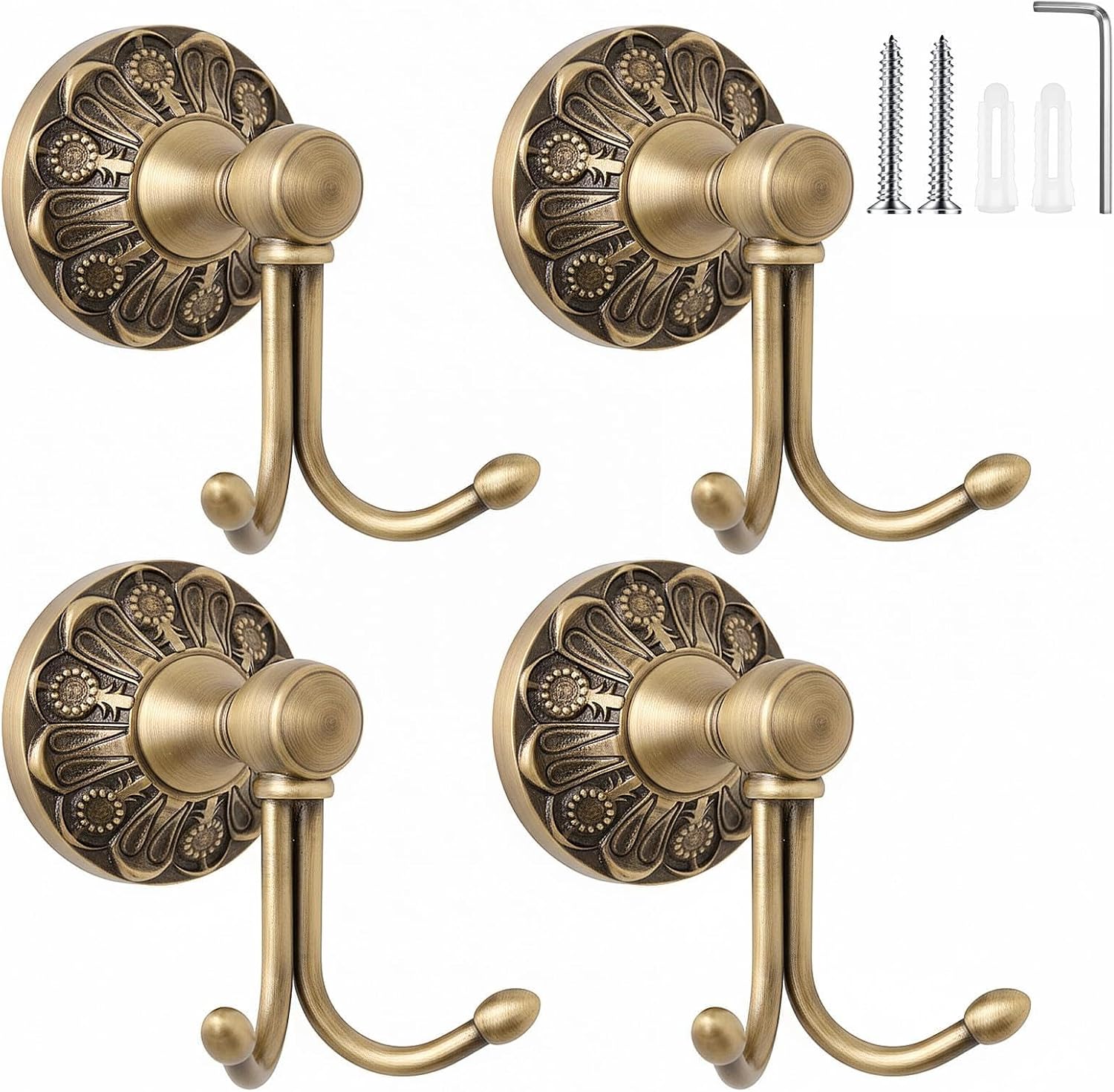Antique Brass Hook - Confezione da 4 Ganci per Asciugamani