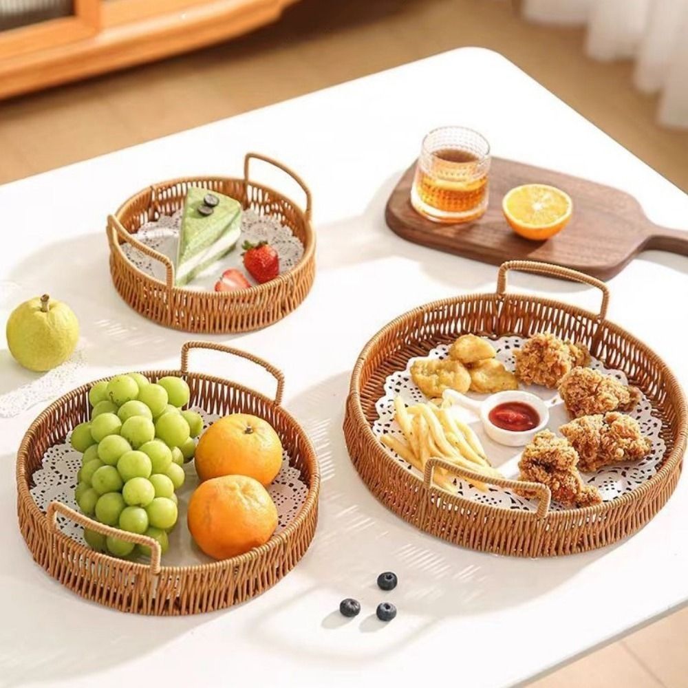 Rattan Tray Handle - Cesto Portaoggetti in Plastica Imitazione Rattan