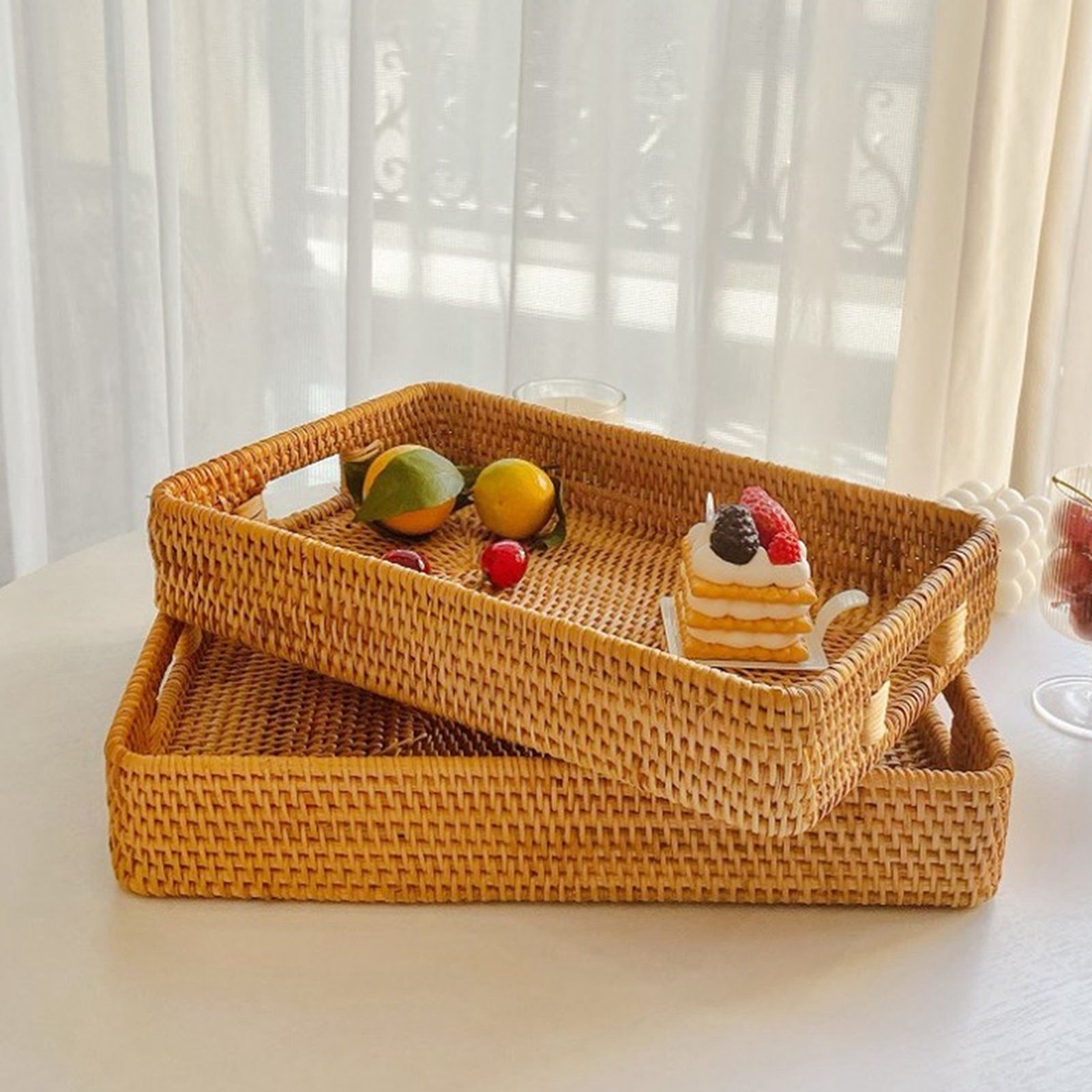 Rattan Tray Handle - Vassoio da portata E5 con manici,