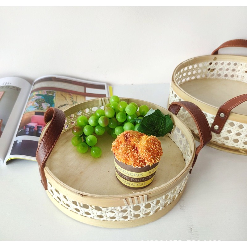Rattan Tray Handle - Vassoio rotondo in rattan nordico fatto
