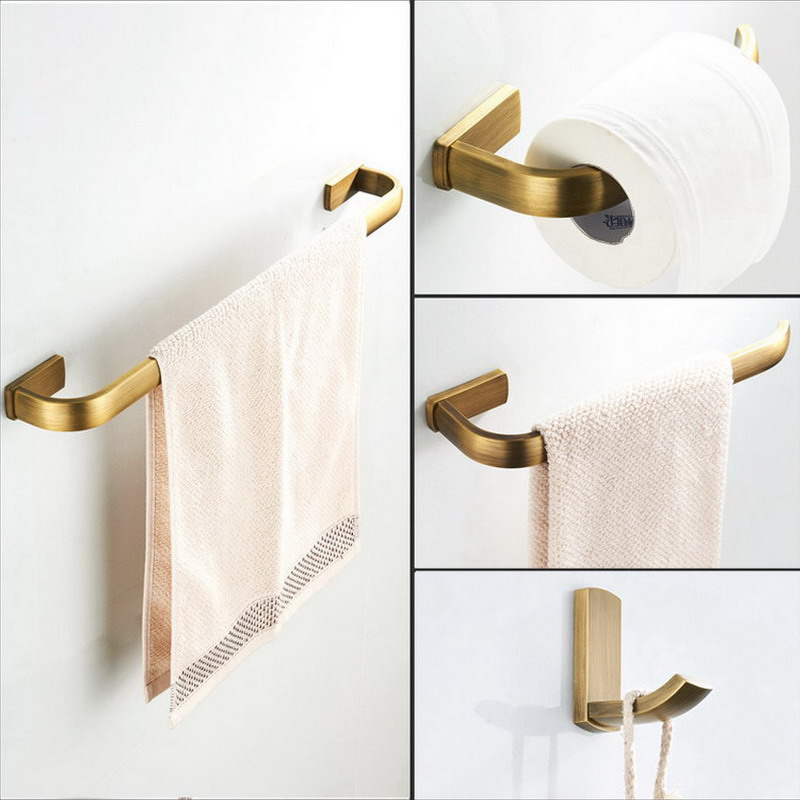 Antique Brass Hook - Set di accessori da bagno quadrati