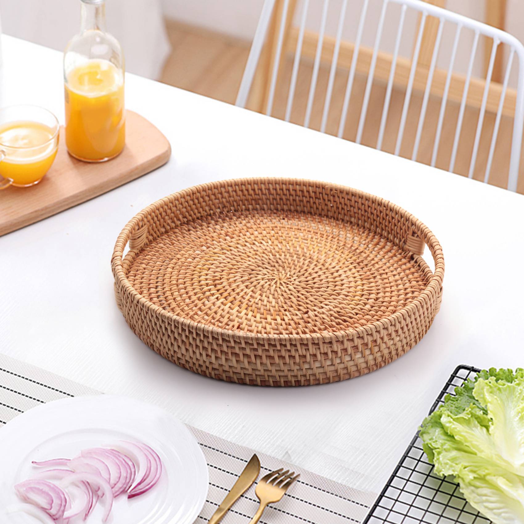 ✼ Vassoio da portata rotondo i - Rattan Tray Handle recensione e prezzo