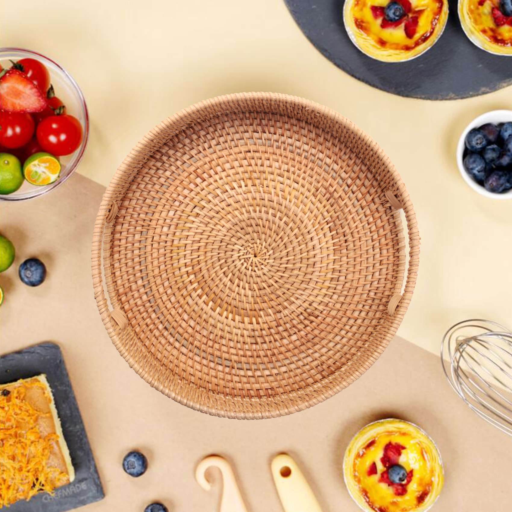 ✼ Vassoio da portata rotondo i - Rattan Tray Handle recensione e prezzo